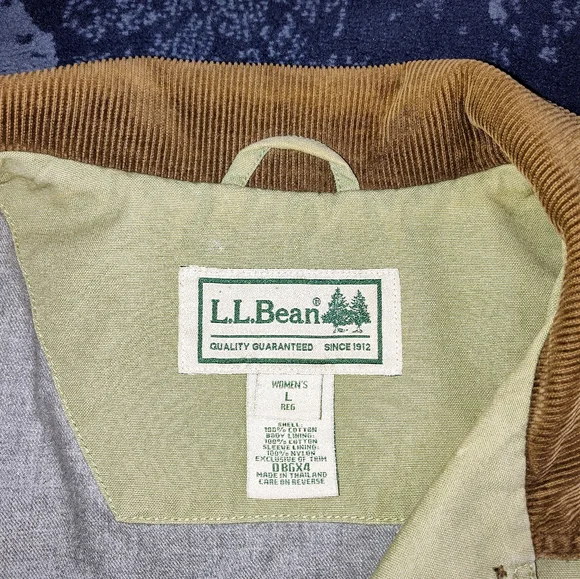 L.L.Bean Khaki Barn Coat with Brown Corduroy Accents - Picture 5 of 13